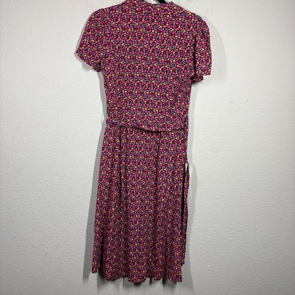 Fat Face Size 2 Midi Shirt Dress Red Pink Floral Belted Short Sleeves Colorful - Picture 3 of 10